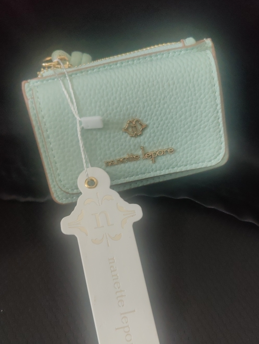 Nanette Lepore Mint Pebbled Leather Card Holder • Gold Hardware • NWT
